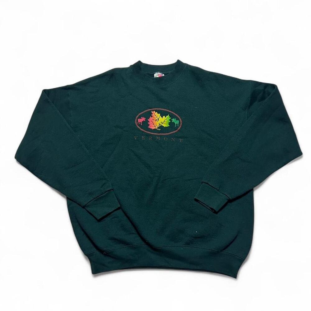 Vermont Moose & Leaf Vintage 90s Crewneck Pullover Souvenir Sweatshirt XL